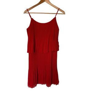 Gibson Red Pleated Tiered Spaghetti Strap Dress PXS